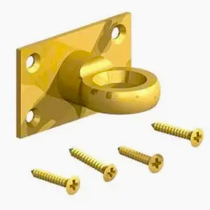 Brass decorative eye on plate for rope handrail.